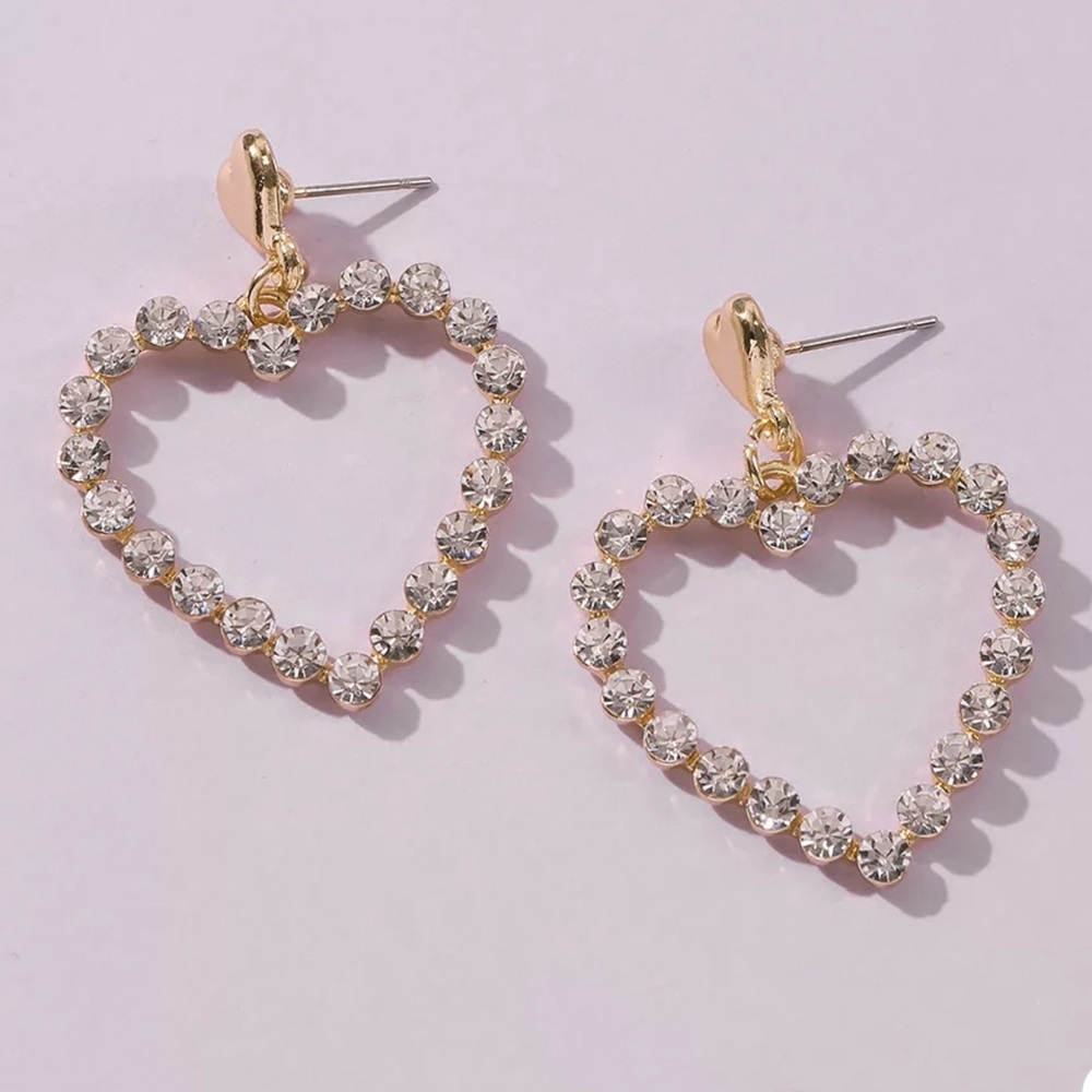 Cute and girly diamond heart dangle earrings